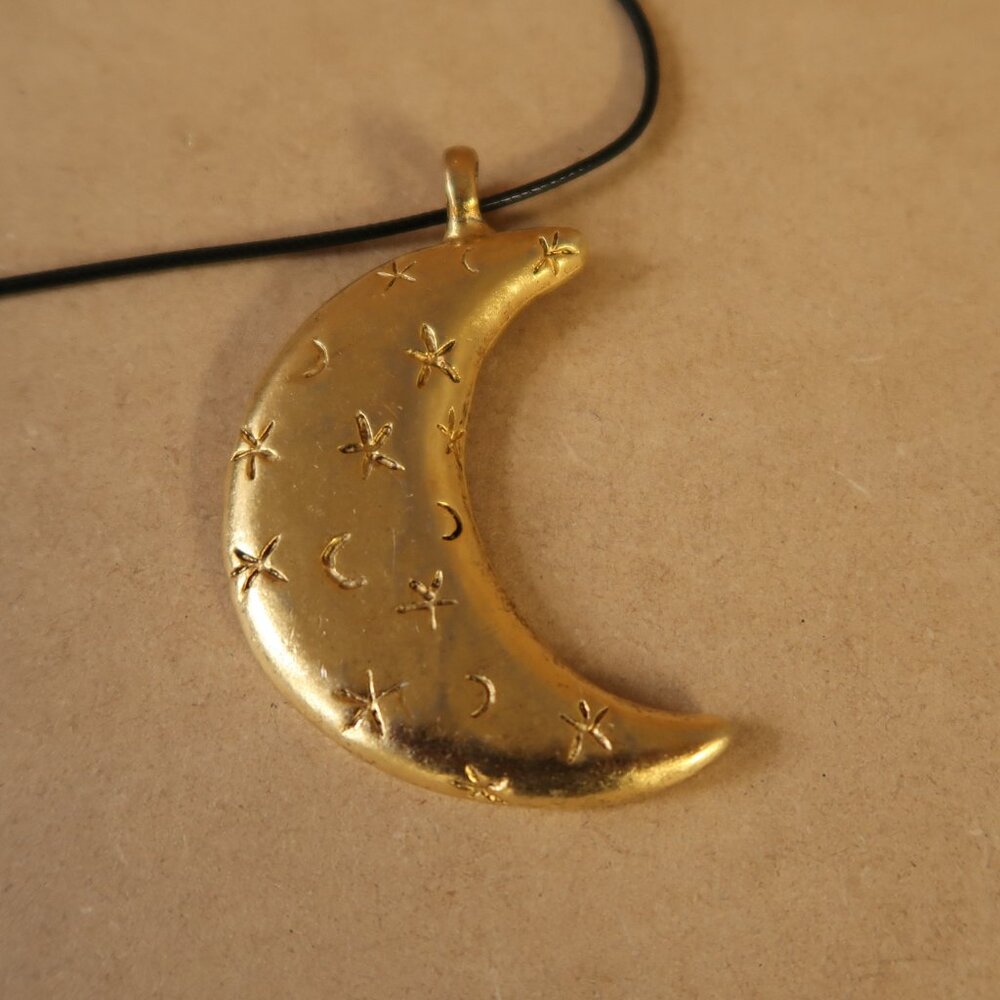 DIY Jewelry Moon Pendant Metal Gold Tone Over Size 27 Grams No Markings Found